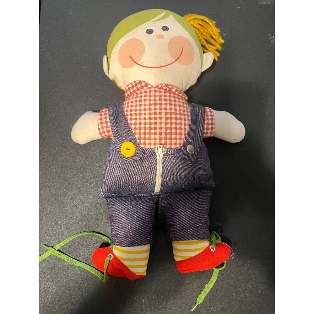 Vintage 1976 Playskool Dapper Dan Doll Learn to Dress Toy 16” Denim Overalls